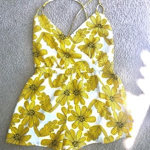 Yellow floral romper with open back
